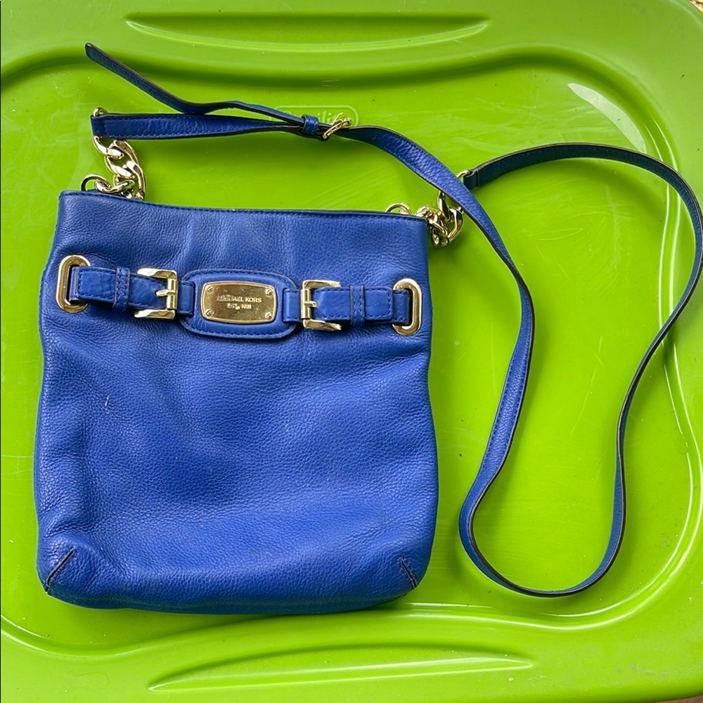 Michael Kors Royal Blue Crossbody Bag with Gold Accents
